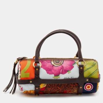Pre Owned Salvatore Ferragamo Multicolor Fiera Print Nylon Satchel