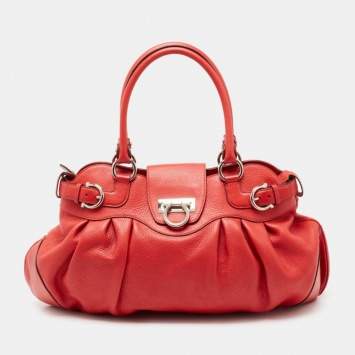 Pre Owned Salvatore Ferragamo Red Lipstick Leather Marisa Satchel