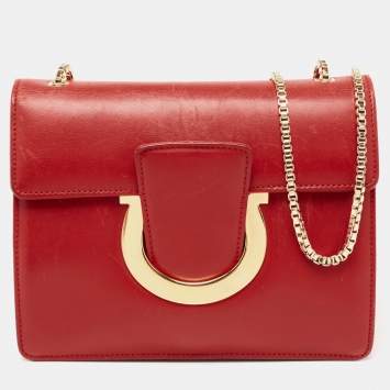 Pre Owned Salvatore Ferragamo Red Leather Thalia Shoulder Bag