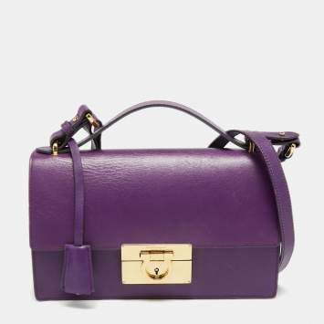 Pre Owned Salvatore Ferragamo Purple Leather Gancio Lock Top Handle Bag