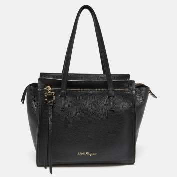 Pre Owned Salvatore Ferragamo Black Leather Medium Amy Tote 