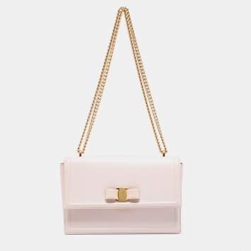 Pre Owned Salvatore Ferragamo Pale Pink Leather Vara Bow Shoulder Bag