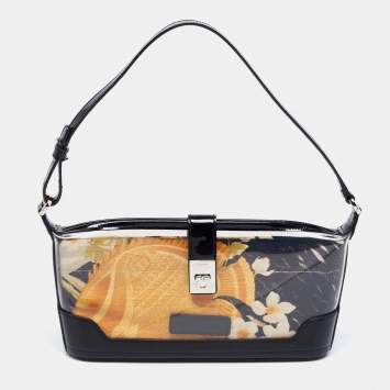 Pre Owned Salvatore Ferragamo Black/Transparent Patent Leather and PVC Baguette Bag