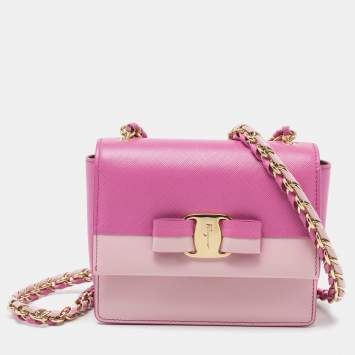 Pre Owned Salvatore Ferragamo Two Tone Pink Leather Mini Vara Shoulder Bag
