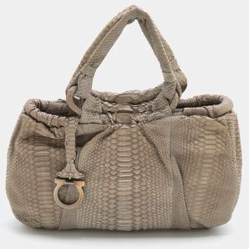 Pre Owned Salvatore Ferragamo Grey Python Satchel