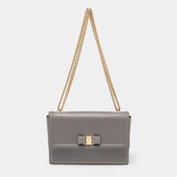 Pre Owned Salvatore Ferragamo Grey Leather Medium Ginny Shoulder Bag