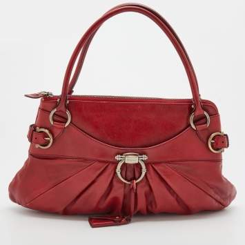 Pre Owned Salvatore Ferragamo Red Leather Marisa Shoulder Bag