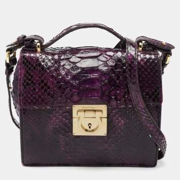 Pre Owned Salvatore Ferragamo Purple Python Leather Gancio Lock Shoulder Bag