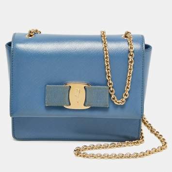 Pre Owned Salvatore Ferragamo Blue Leather Mini Ginny Crossbody Bag