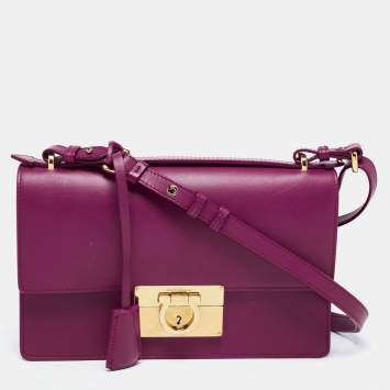 Pre Owned Salvatore Ferragamo Dark Purple Leather Gancio Lock Top Handle Bag