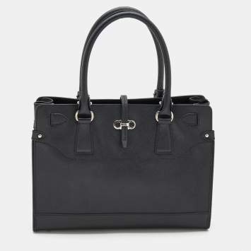 Pre Owned Salvatore Ferragamo Black Saffiano Leather Small Briana Tote