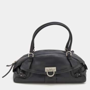 Pre Owned Salvatore Ferragamo Black Leather Gancini Satchel Bag