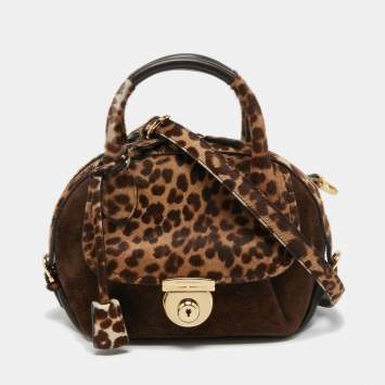 Pre Owned Salvatore Ferragamo Brown/Beige Calf Hair and Suede Fiamma Satchel