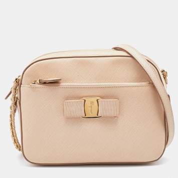 مملوكة مسبقًا Salvatore Ferragamo Beige Saffiano Leather Vara Bow Shoulder Bag