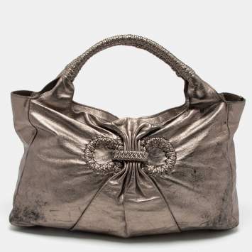 Pre Owned Salvatore Ferragamo Metallic Gold Leather Satchel