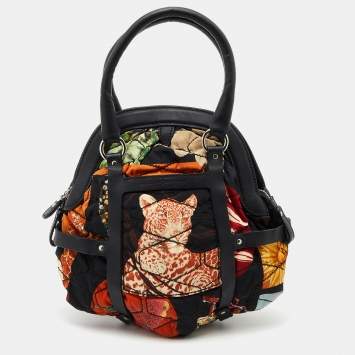 Pre Owned Salvatore Ferragamo Multicolor Canvas and Leather Animal Print Satchel