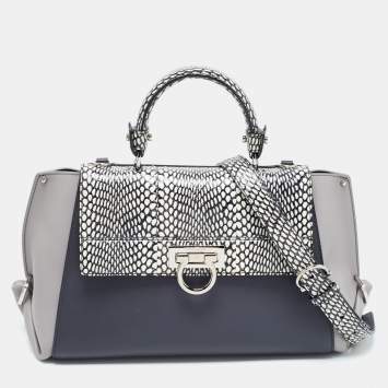 Pre Owned Salvatore Ferragamo Leather and Watersnake Leather Sofia Top Handle Bag
