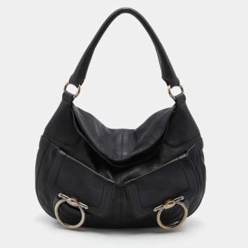 Pre Owned Salvatore Ferragamo Black Leather Hobo 