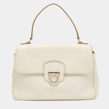 Pre Owned Salvatore Ferragamo White Leather Gancini Flap Bag
