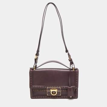 Pre Owned Salvatore Ferragamo Burgundy Leather Grommets Aileen Top Handle Bag