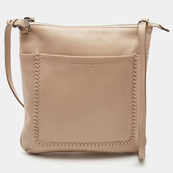 Pre Owned Salvatore Ferragamo Beige Leather Crossbody Bag