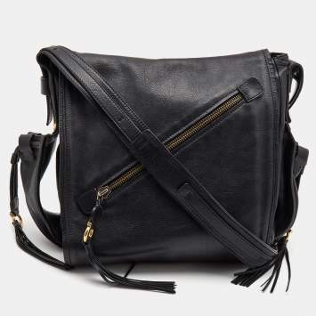 Pre Owned Salvatore Ferragamo Black Leather Messenger Bag