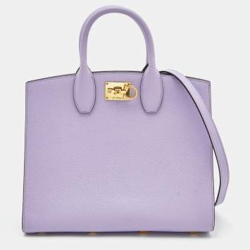 Pre Owned Salvatore Ferragamo Purple Leather Medium Studio Tote