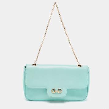 Pre Owned Salvatore Ferragamo Mint Green Leather Gancini Chain Bag