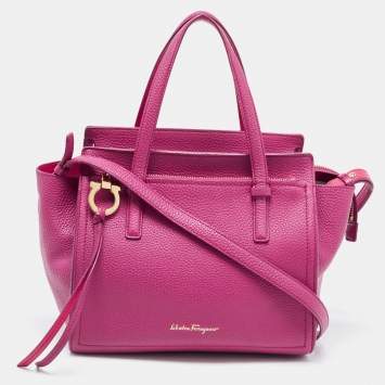 Pre Owned Salvatore Ferragamo Magenta Leather Small Amy Tote