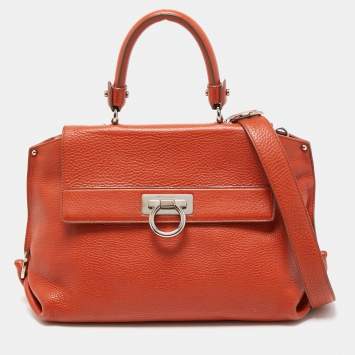 Pre Owned Salvatore Ferragamo Orange Leather Medium Sofia Top Handle Bag