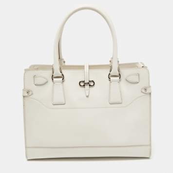 Pre Owned Salvatore Ferragamo White Leather Briana Tote