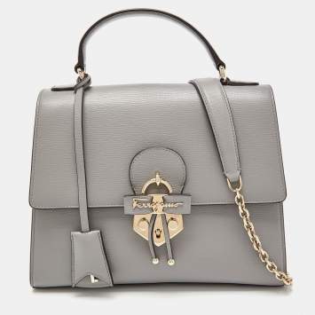 Pre Owned Salvatore Ferragamo Grey Leather Letty Top Handle bag