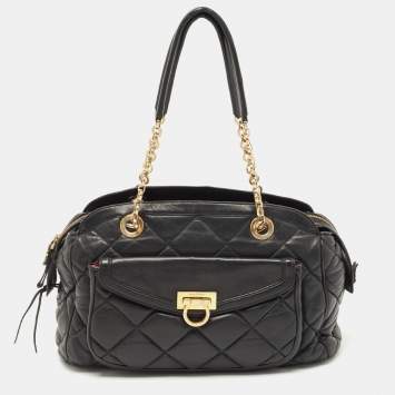 Pre Owned Salvatore Ferragamo Black Quilted Leather Bowler Bag