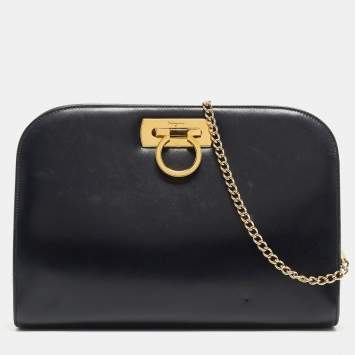 Pre Owned Salvatore Ferragamo Dark Blue Leather Chain Bag