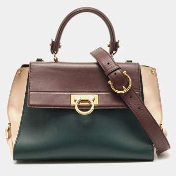 Pre Owned Salvatore Ferragamo Tricolor Leather Medium Sofia Top Handle Bag