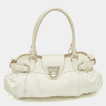Pre Owned Salvatore Ferragamo White Leather Marisa Hobo