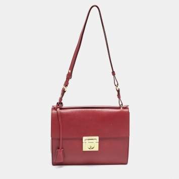 Pre Owned Salvatore Ferragamo Red Leather Gancio Lock Top Handle Bag