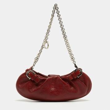Pre Owned Salvatore Ferragamo Brown Leather Chain Pochette 