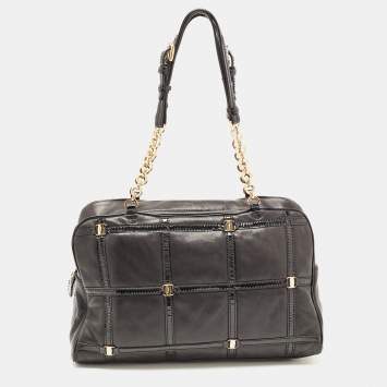 Pre Owned Salvatore Ferragamo Black Leather Square Quilt Satchel