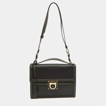 Pre Owned Salvatore Ferragamo Black Grommets Leather Marisol Top Handle Bag