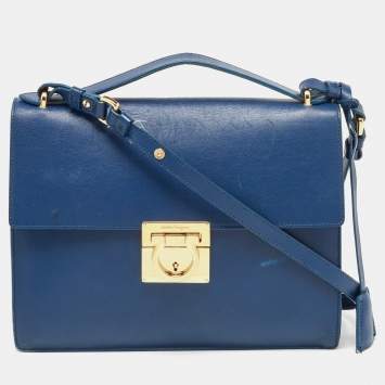 مملوكة مسبقًا Salvatore Ferragamo Navy Blue Leather Gancio Lock Shoulder Bag
