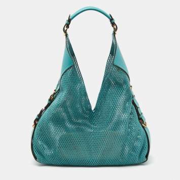Pre Owned Salvatore Ferragamo Green Woven Leather Hobo