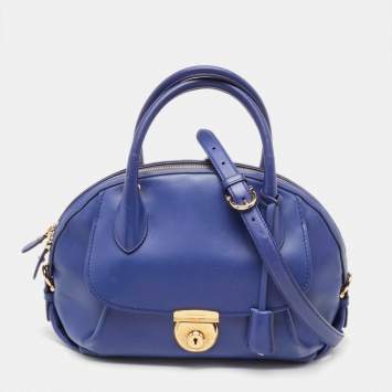 Pre Owned Salvatore Ferragamo Navy Blue Leather Fiamma Satchel