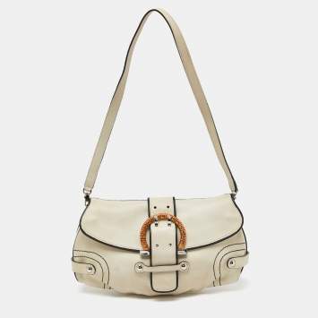 Pre Owned Salvatore Ferragamo Beige/Black Leather Flap Shoulder Bag