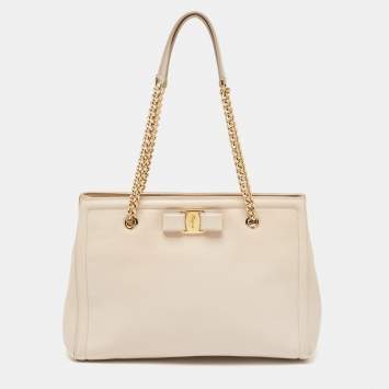 Pre Owned Salvatore Ferragamo Beige Leather Melike Tote