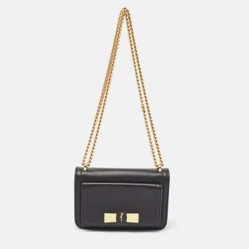 Pre Owned Salvatore Ferragamo Black Leather Small Ginevra Shoulder Bag