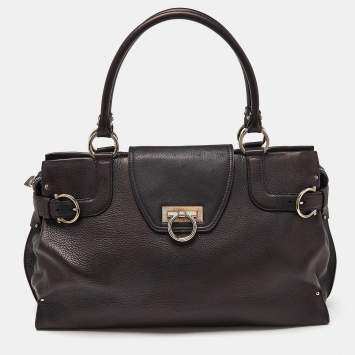 Pre Owned Salvatore Ferragamo Black Leather Virna Tote