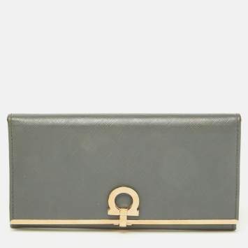 Pre Owned Salvatore Ferragamo Grey Leather Gancini Icona Continental Wallet