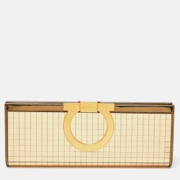 Pre Owned Salvatore Ferragamo Gold Acrylic and Leather Musa Gancini Clutch