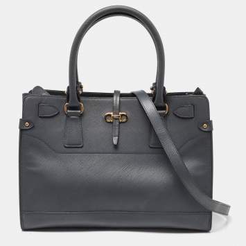 Pre Owned Salvatore Ferragamo Grey Leather Small Briana Tote